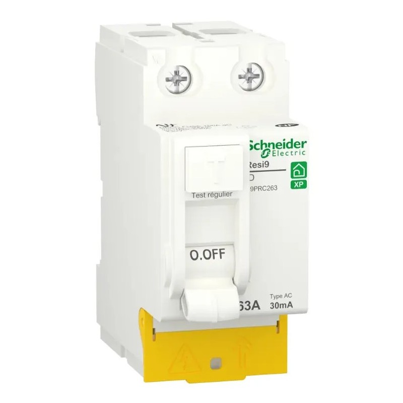 Resi9 - 63A - 30mA - inter différentiel - 2P - Type AC - peignable - alim bas