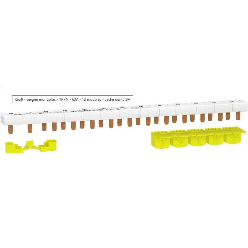 Resi9 - peigne monobloc - 1P+N - 63A - 13 modules - cache dents 5M