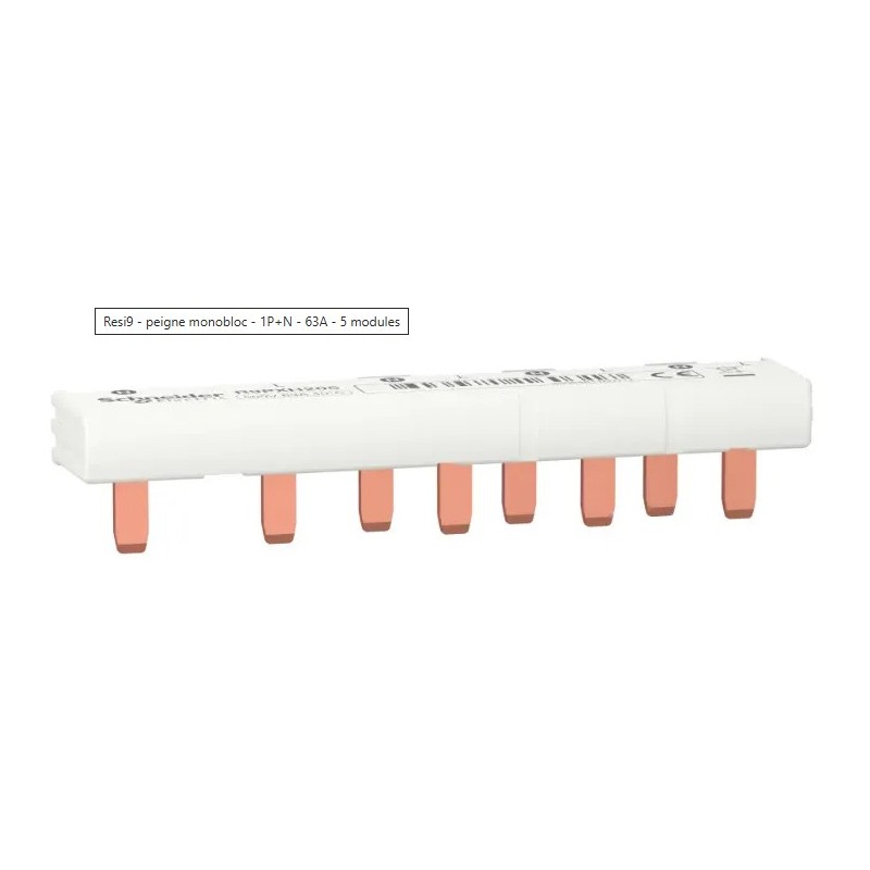 Resi9 - peigne monobloc - 1P+N - 63A - 5 modules