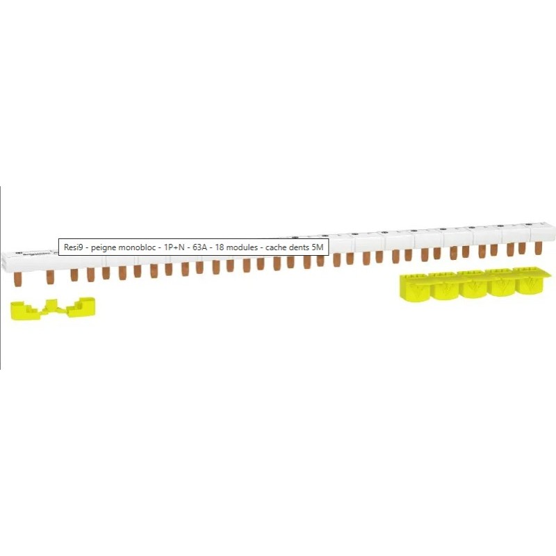 Resi9 - peigne monobloc - 1P+N - 63A - 18 modules - cache dents 5M