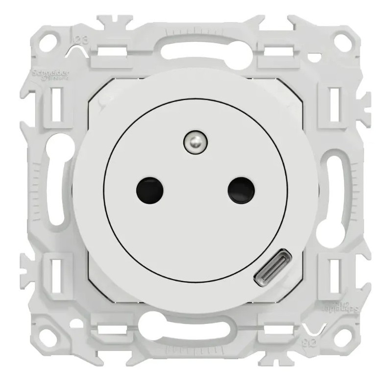 Odace 2025 - prise 2P+T affleurante + chargeur USB-C 18W - blanc craie