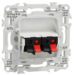 Odace 2025 - prise haut-parleurs double 2 sorties - 4 poussettes identifiées noir/rouge - cache peinture - blanc RAL 9003 mat