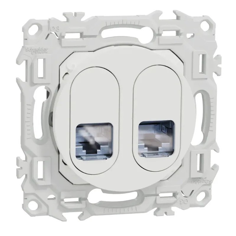 Odace 2025 - prise double RJ45 - Cat6 STP grade 2TV min à grade 3TV - blanc craie