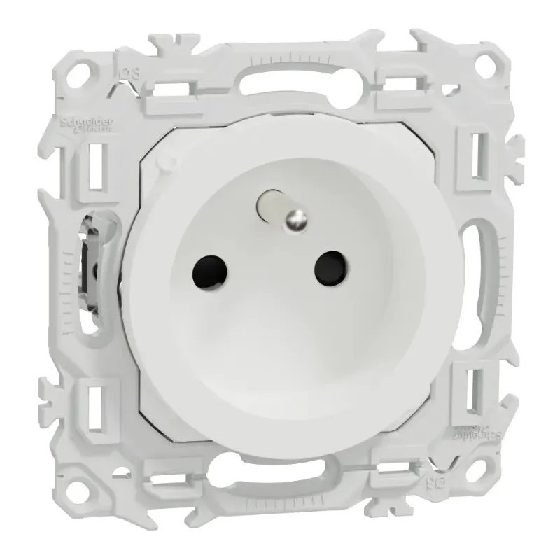 Odace 2025 - prise 2P+T rénovation à puits avec griffes - 4 bornes/pôle - blanc