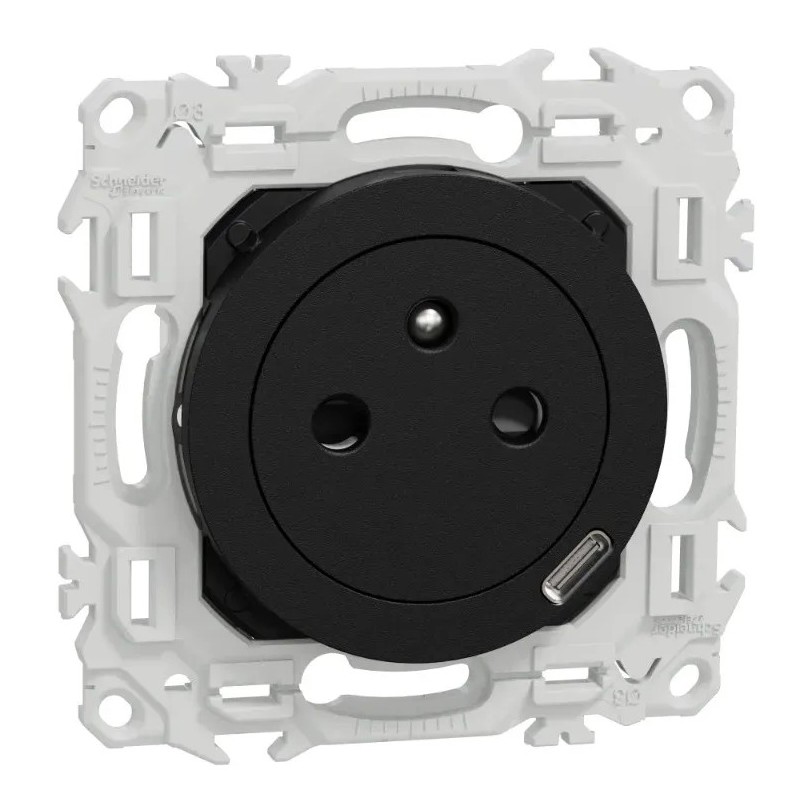 Odace 2025 - prise 2P+T affleurante + chargeur USB-C 18W Power Delivery - noir onyx