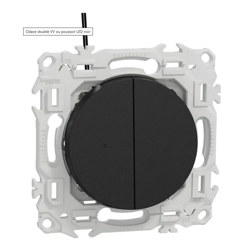 Odace 2025 - double va-et-vient ou poussoir lumineux LED 0,15mA - 10AX - noir onyx