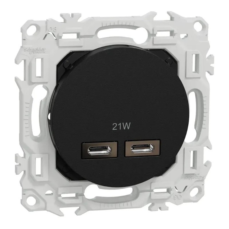 Odace 2025 - chargeur double USB type C+C - 21W Power Delivery - noir onyx