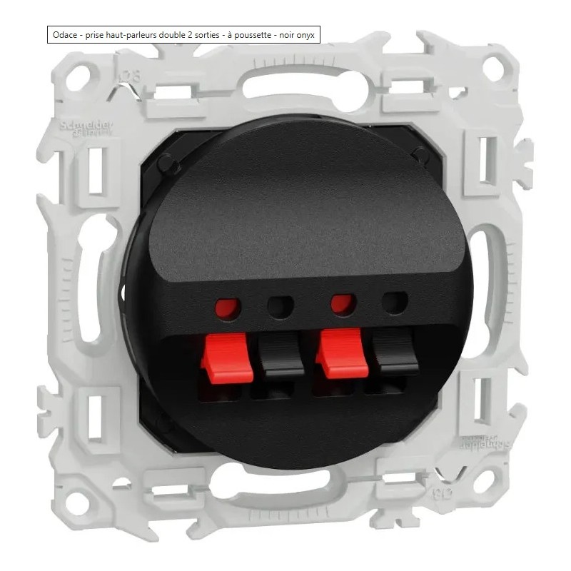 Odace 2025 - prise haut-parleurs double 2 sorties - 4 poussettes identifiées noir/rouge - cache peinture - noir RAL 9005 mat