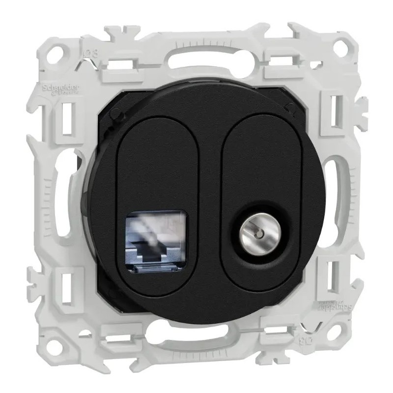 Odace 2025 - prise mixte RJ45 Cat.6 STP + TV - noir onyx