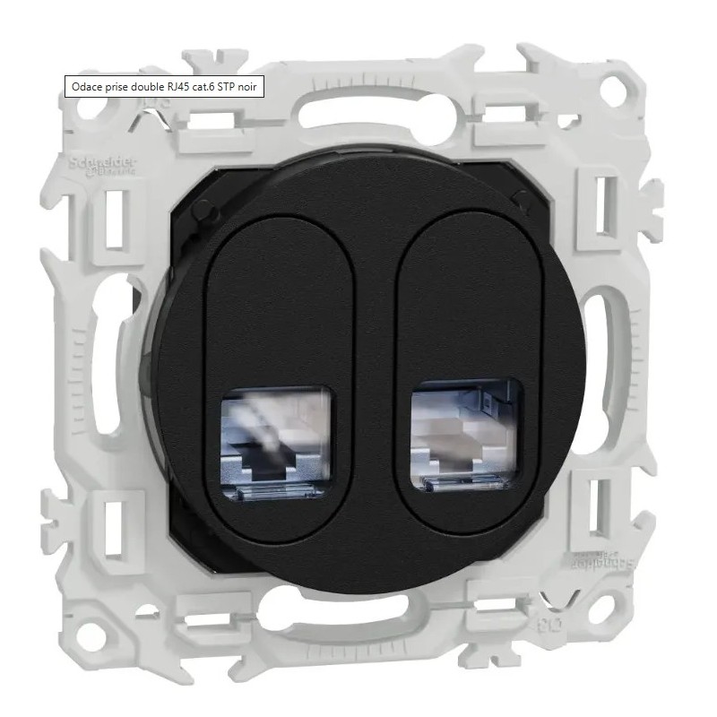 Odace 2025 - prise double RJ45 - Cat6 STP grade 2TV min à grade 3TV - noir onyx