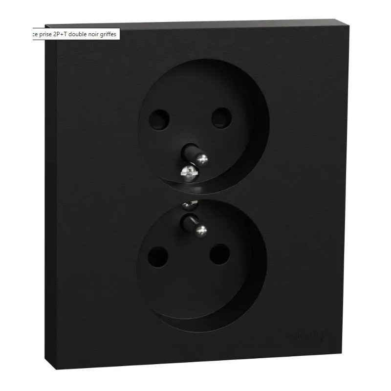 Odace 2025 - double prise de courant 2P+T avec plaque - install 1 poste - noir onyx