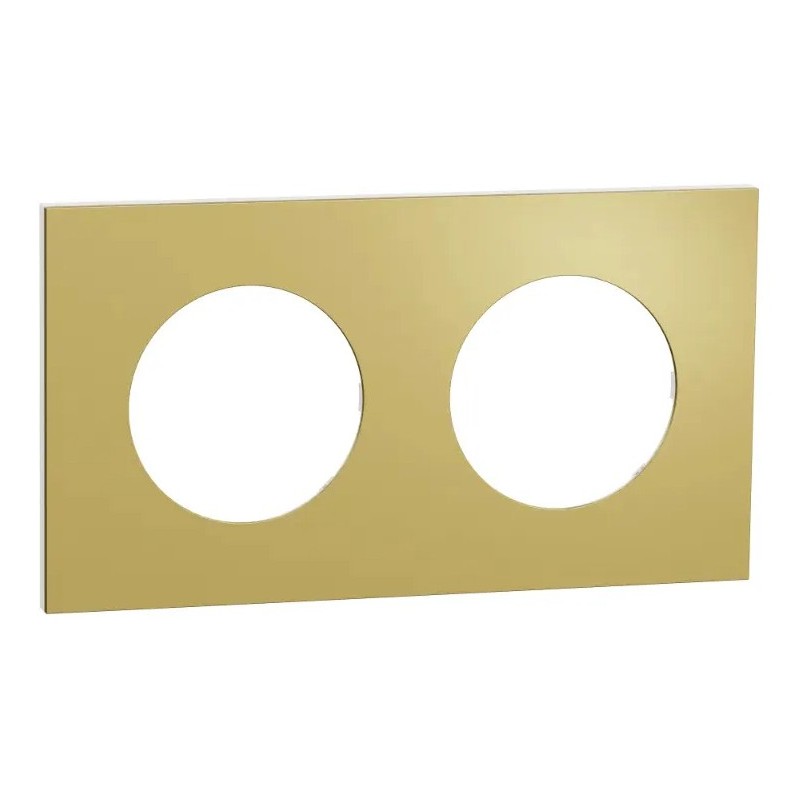 Odace Métal - plaque de finition 2 postes - effet Laiton support blanc