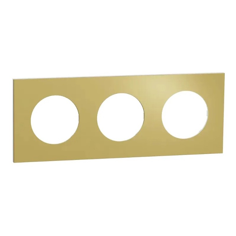 Odace Métal - plaque de finition 3 postes - effet Laiton support blanc