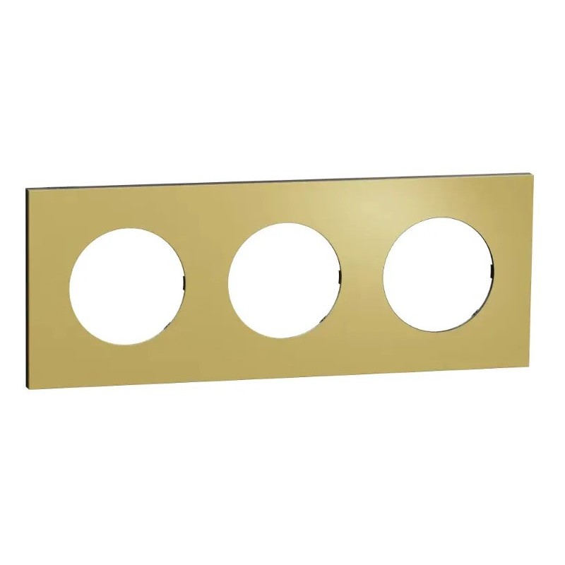 Odace Métal - plaque de finition 3 postes - effet Laiton support noir