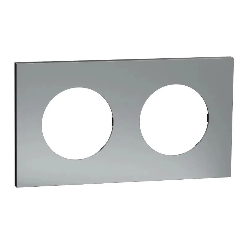 Odace Métal - plaque de finition 2 postes - effet Titane support noir