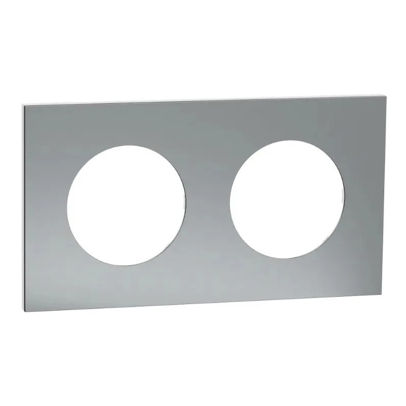 Odace Métal - plaque de finition 2 postes - effet Titane support blanc