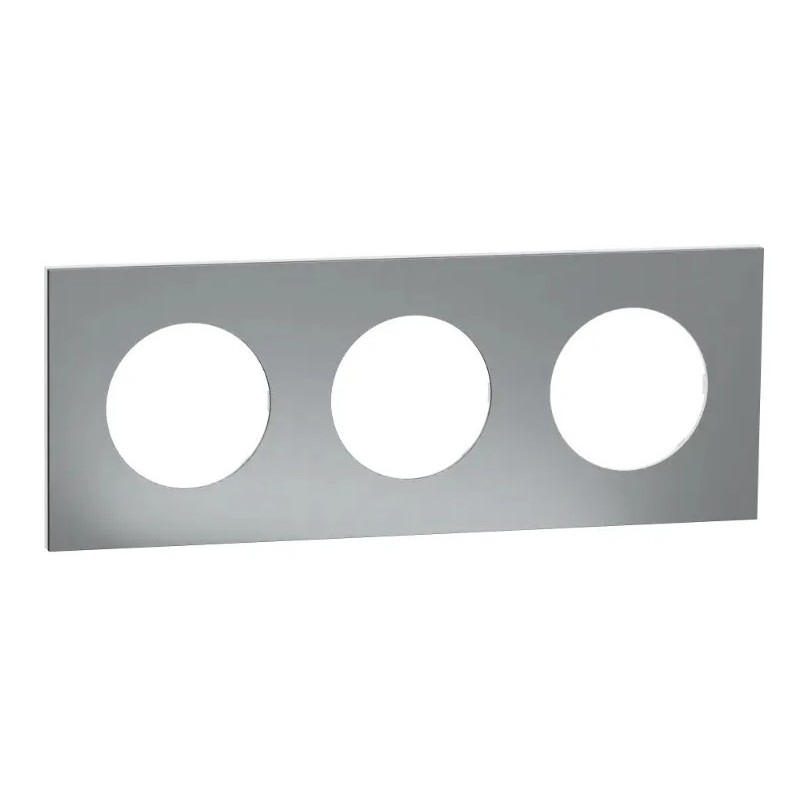 Odace Métal - plaque de finition 3 postes - effet Titane support blanc
