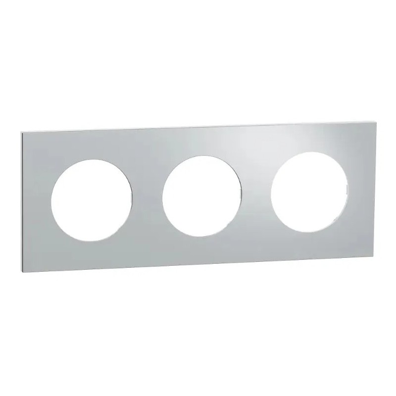 Odace Métal - plaque de finition 3 postes - effet Aluminium support blanc