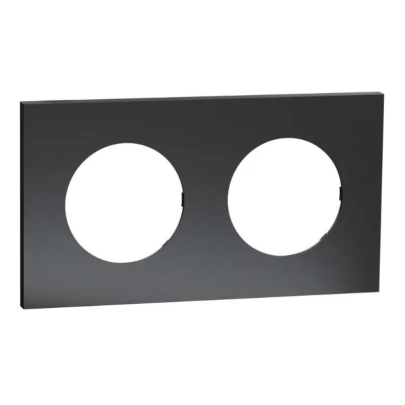 Odace Métal - plaque de finition 2 postes - effet Perle Noire support noir