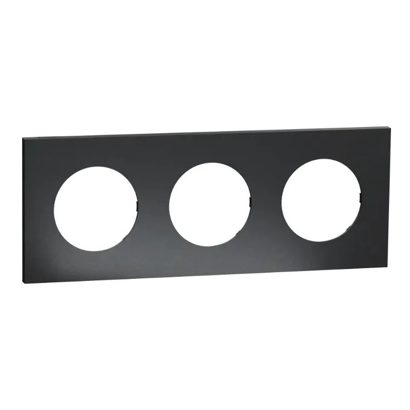Odace Métal - plaque de finition 3 postes - effet Perle Noire support noir