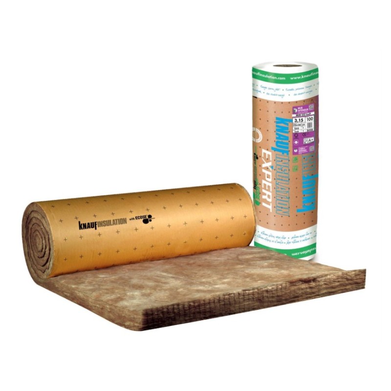Panneau roulé de laine de verre Mur 032 kraft, Ep.100mm, 2.7x1.2m KNAUF