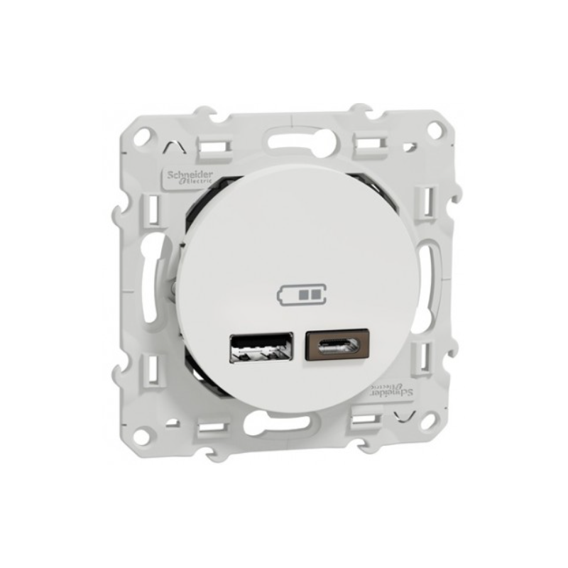 Odace 2011 - prise USB double - type A+C - blanc - 5 Vcc - 2,4A