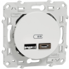 Odace 2011 - prise USB double - type A+C - blanc - 5 Vcc - 2,4A