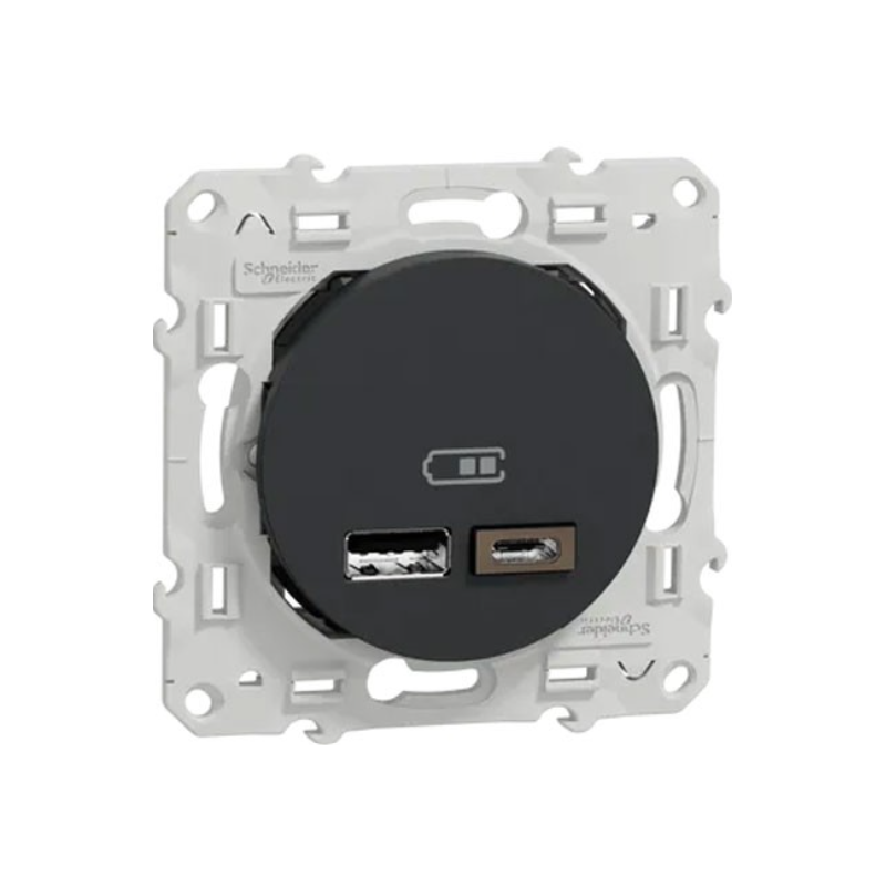Odace 2011 - prise USB double - type A+C - anthracite - 5 Vcc - 2,4A